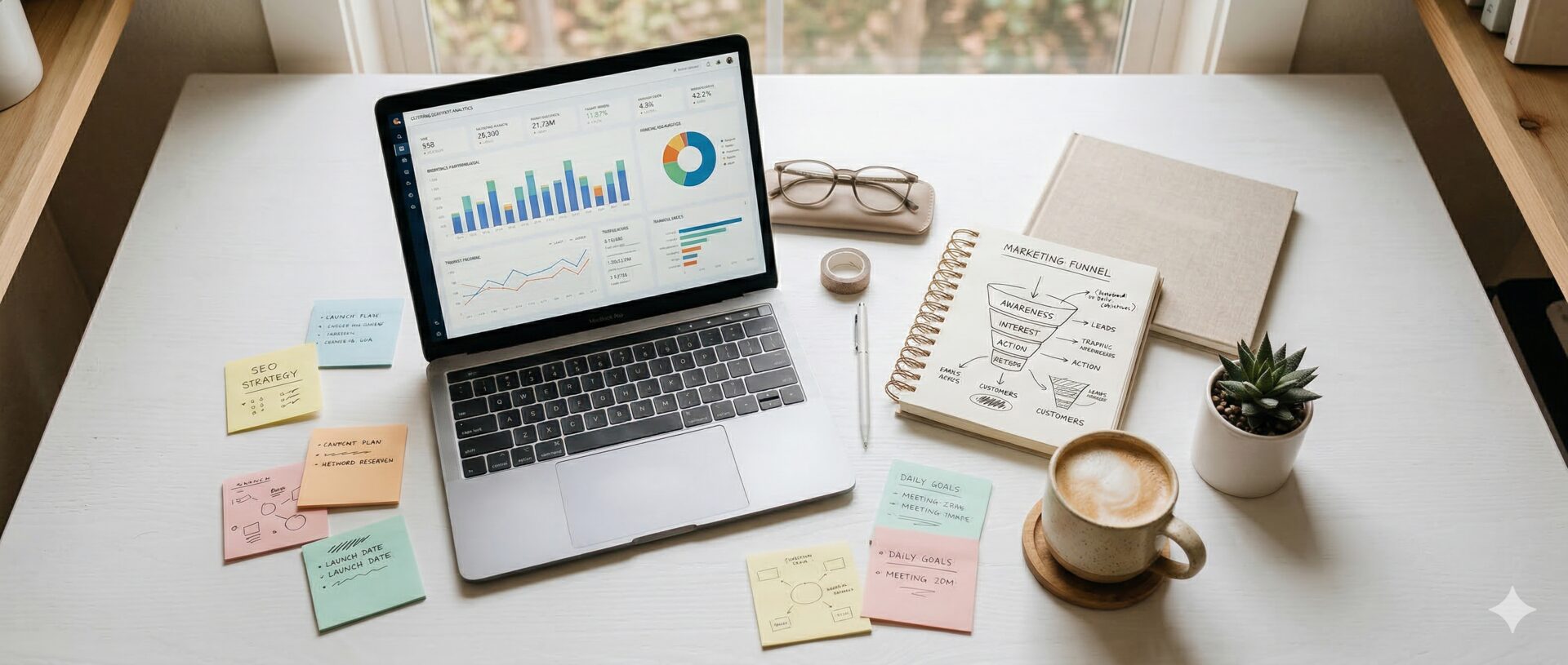 SEO analytics workspace with dashboards